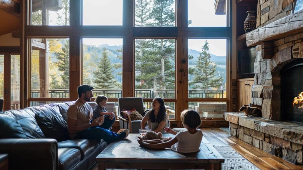 A happy family in colorado in a nice mountain home