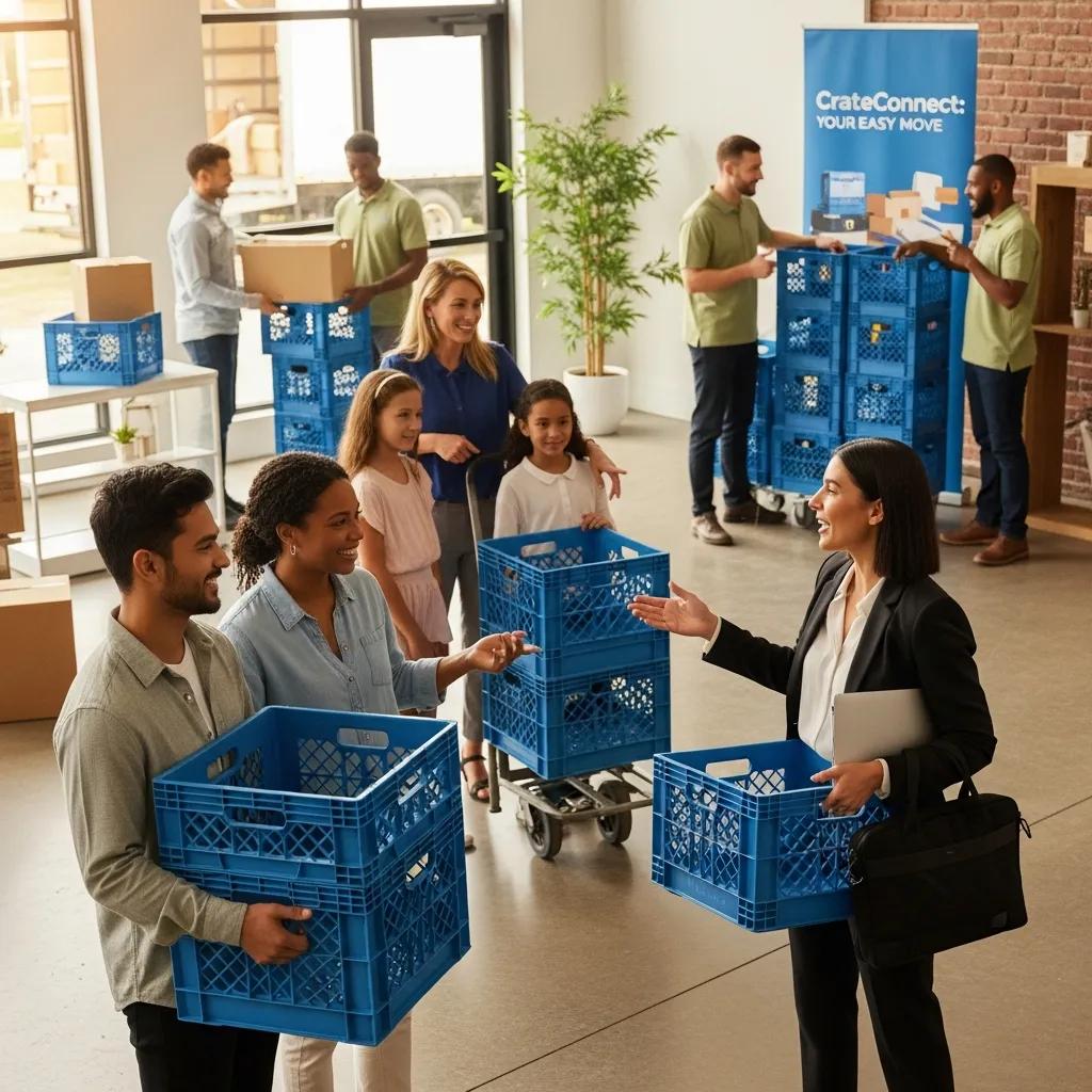Satisfied customers sharing feedback about renting reusable moving crates