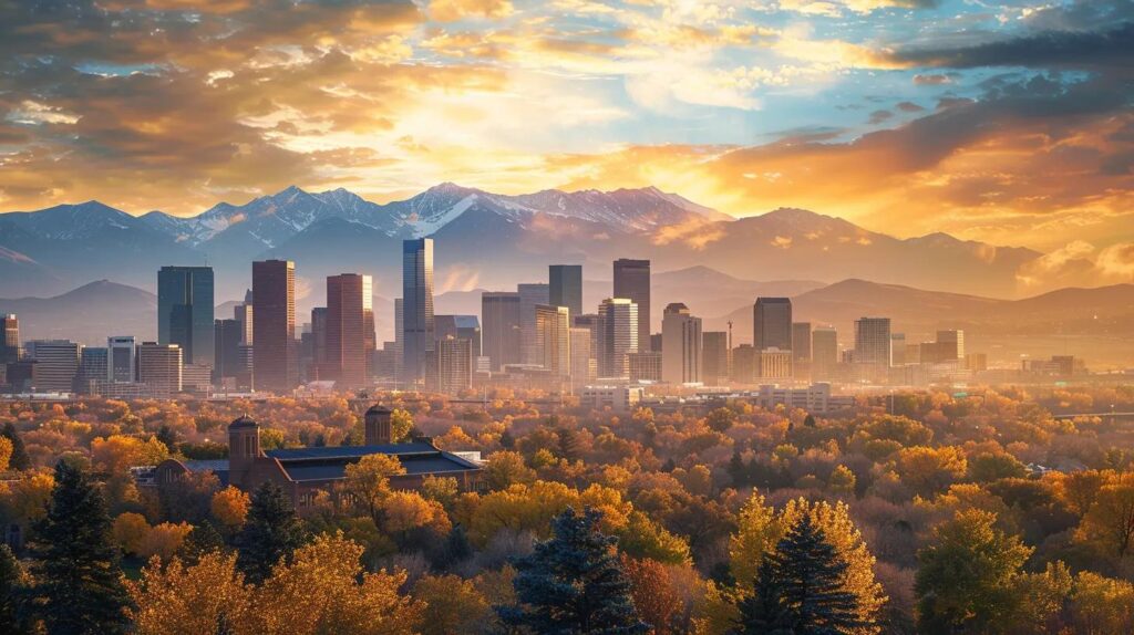 Denver skyline with the rocky mountains in the background