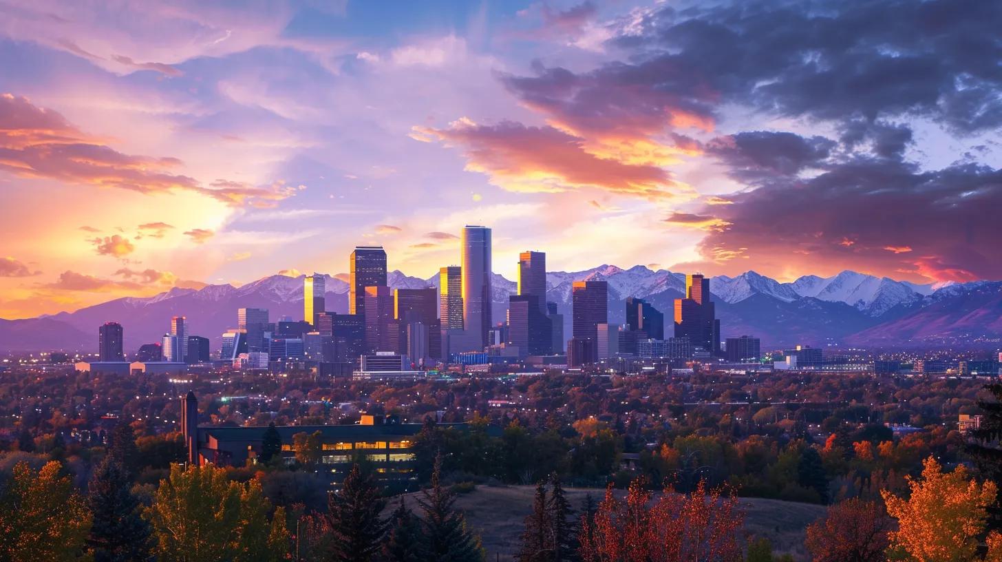 Denver skyline with the rocky mountains in the background